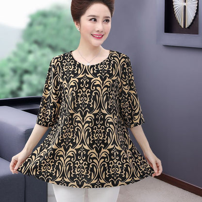 🎁Hot Sale 50% OFF⏳Plus Size 3D Printed Short Sleeve Top for Middle-Aged Women